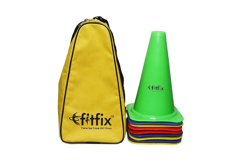 Fitfix Agility Marker Cones Used in Soccer, Cricket, Training in polyethylene for Sports Training, Traffic Cone, Dog Agility and Outdoor Agility Training - Multicolor (Pack of 12) (Height 9 Inches - Medium) comes with strong STORAGE CARRY BAG to go anywhere - Image 1