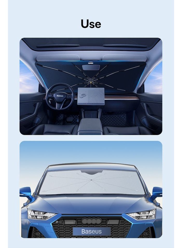 Baseus Cool Ride Car Windshield Sunshade with Foldable Stick - Black - Image 4