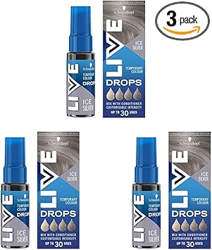 Live Schwarzkopf Colour Drops Vegan SemiPermanent Lasts 2 to 12 Washes Ice Silver 30 ml Pack of 3 - Image 1