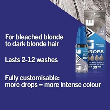 Live Schwarzkopf Colour Drops Vegan SemiPermanent Lasts 2 to 12 Washes Ice Silver 30 ml Pack of 3 - Image 2