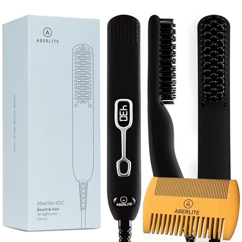 Aberlite EDC  Mens Professional Heated Beard Straightening Brush and Grooming Tool for 05 inch plus Beards Black