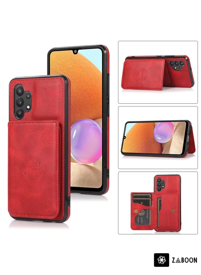 Zaboon Protective Case For Samsung Galaxy A32 4G Calf Texture Magnetic Card Bag PU - Image 1