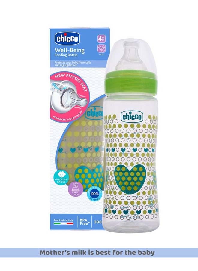 Chicco زجاجة تغذية الرفاهية (330 مل، سريعة) 4 شهور+ تدفق سريع (أخضر) - Image 2