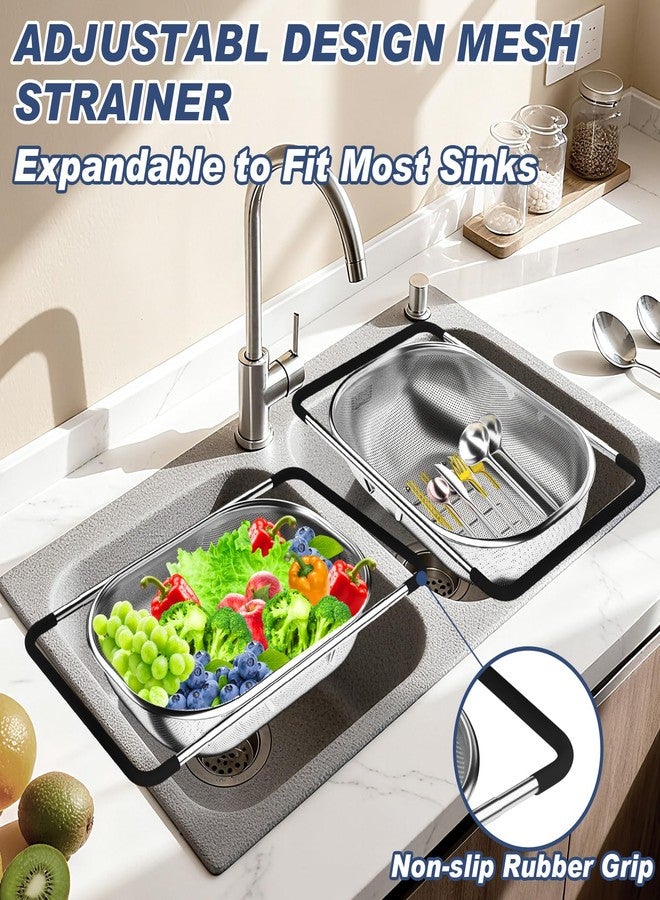 STOCKPOT Over the Sink Colander, Expandable Strainers and Colanders with Fine Mesh, Colander for Kitchen with Rubber Grip for Draining Pasta, Vegetables and Fruits - Essential Kitchen Sink Strainer - Image 4