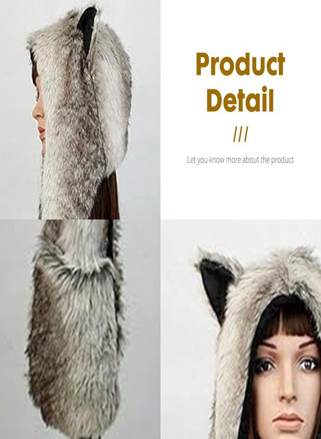 PowerKing Plush Novelty Animal Hat, 3-in-1 Faux Fur Hood Winter Warmer Cap and Stylish Full Animal Hat (Grey Wolf) - Image 5