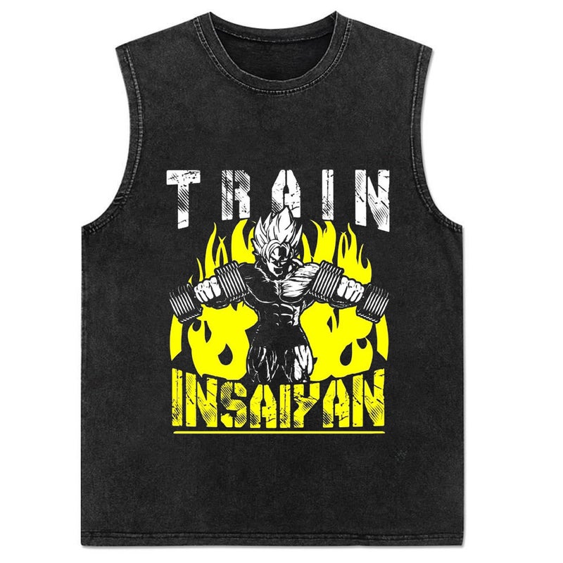 New Summer Cotton Anime Print Mens Tank Top 9 Vintage Black