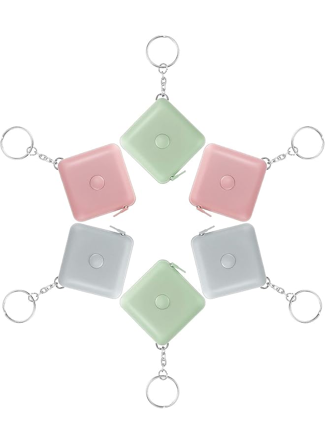 promass 6 Pcs Soft Retractable Measuring Tape, Mini Push Button Tape, Tailor Sewing Craft Tape, Measuring Tape 60 Inch, Candy Colors, Portable Soft Tape, Pink, Green, Blue, 150 cm with Keyring - Image 1