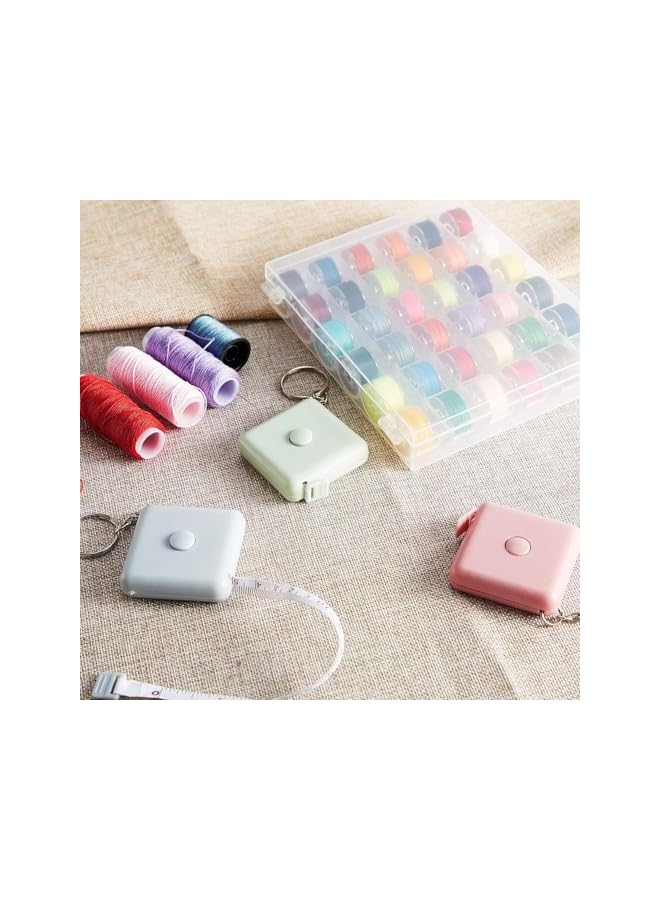 promass 6 Pcs Soft Retractable Measuring Tape, Mini Push Button Tape, Tailor Sewing Craft Tape, Measuring Tape 60 Inch, Candy Colors, Portable Soft Tape, Pink, Green, Blue, 150 cm with Keyring - Image 5