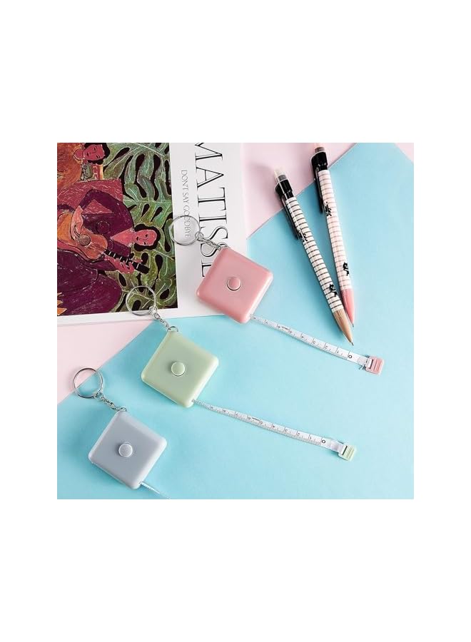 promass 6 Pcs Soft Retractable Measuring Tape, Mini Push Button Tape, Tailor Sewing Craft Tape, Measuring Tape 60 Inch, Candy Colors, Portable Soft Tape, Pink, Green, Blue, 150 cm with Keyring - Image 3