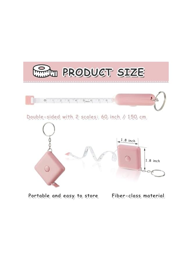 promass 6 Pcs Soft Retractable Measuring Tape, Mini Push Button Tape, Tailor Sewing Craft Tape, Measuring Tape 60 Inch, Candy Colors, Portable Soft Tape, Pink, Green, Blue, 150 cm with Keyring - Image 2