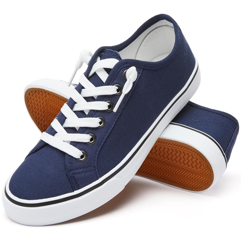 XRH Women Canvas Sneaker Slip On Non Slip Casual Shoes Lace Up Canvas Low Top Navy Shoes Loafers for Women Fashion Sneaker (Navy, US6) - Image 1