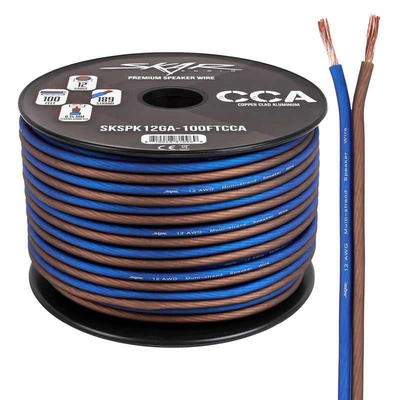 SKAR AUDIO 12 Gauge AWG Speaker Wire Cable - 100 Feet (Blue/Brown) - Image 1