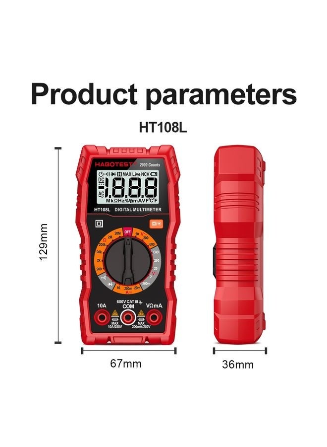 HT108L 600V 10A LCD Digital Multimeter DC Voltage Diode Frequency Multitester Current Tester  - Image 3
