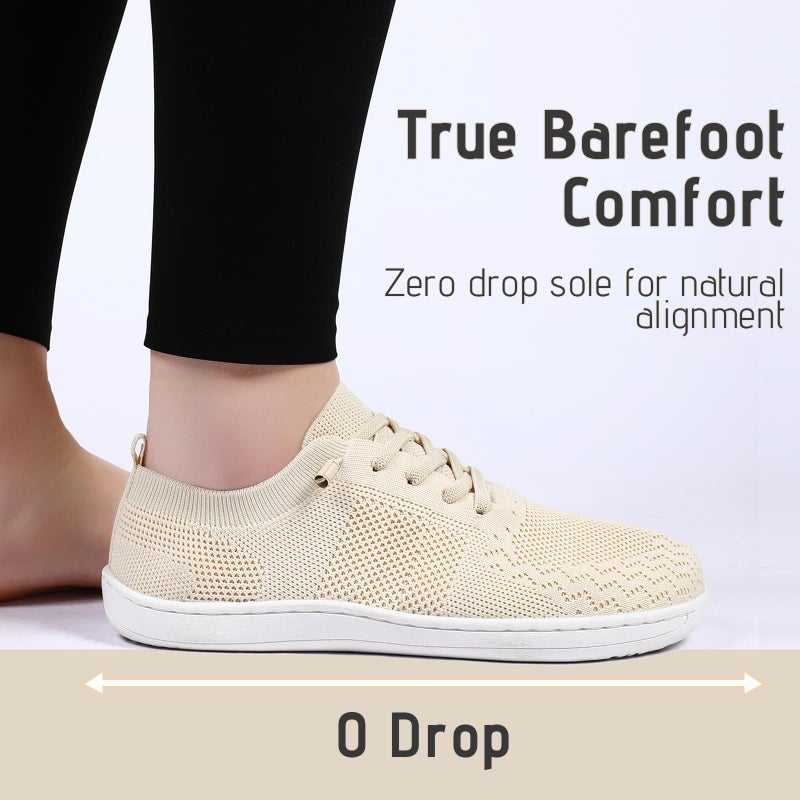 VXGGVX Women Barefoot Shoes Non Slip Barefoot Tennis Running Shoes Zero Drop Breathable Walking Gym Workout Minimalist Fashion Sneakers Wide Toe Box Beige 10 - Image 4