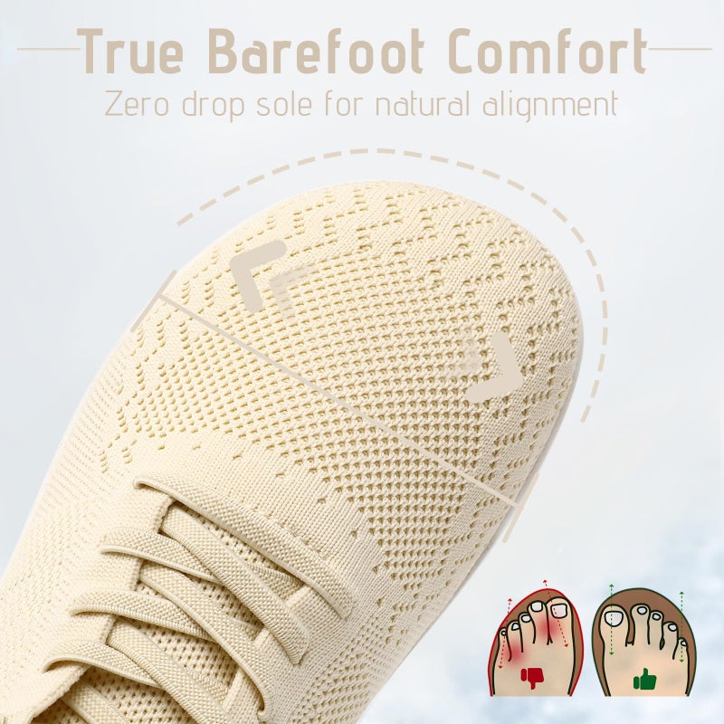 VXGGVX Women Barefoot Shoes Non Slip Barefoot Tennis Running Shoes Zero Drop Breathable Walking Gym Workout Minimalist Fashion Sneakers Wide Toe Box Beige 10 - Image 5