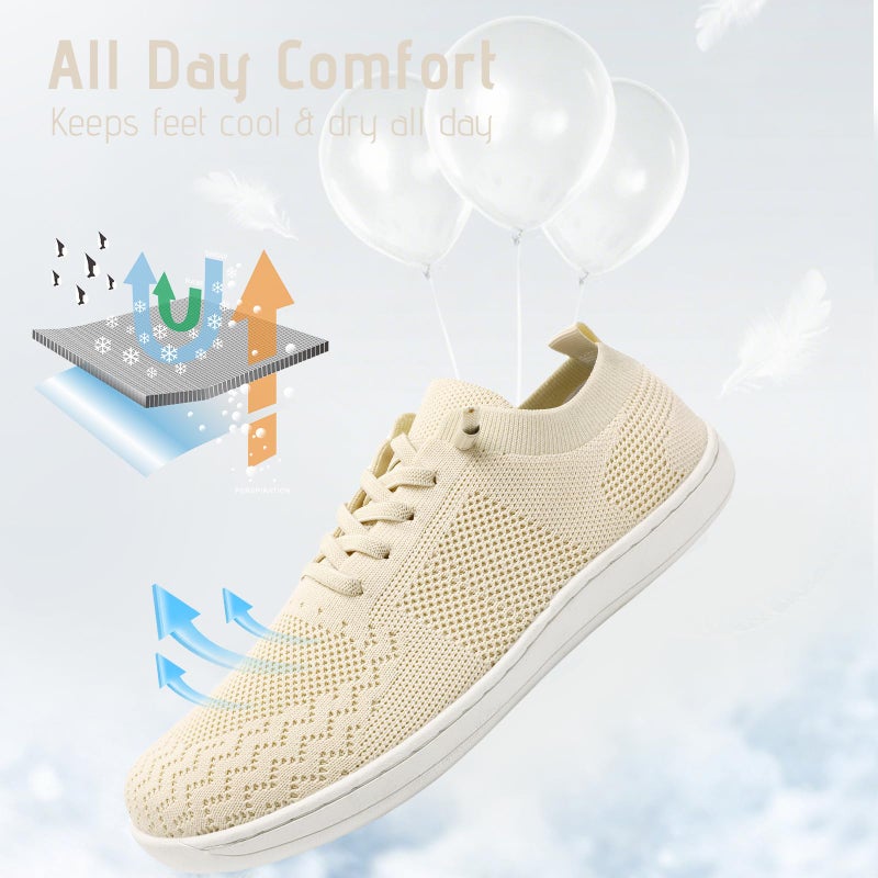 VXGGVX Women Barefoot Shoes Non Slip Barefoot Tennis Running Shoes Zero Drop Breathable Walking Gym Workout Minimalist Fashion Sneakers Wide Toe Box Beige 10 - Image 3