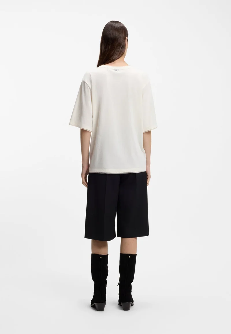 BOSS Relaxed-fit T-shirt in cotton with mesh trims