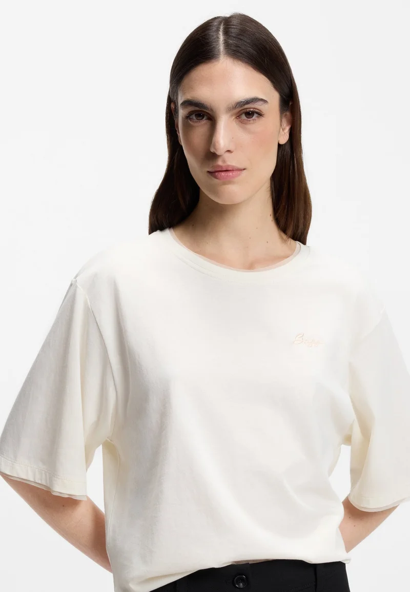 BOSS Natural Relaxed-fit T-shirt in cotton with mesh trims for Women | Best Price UAE