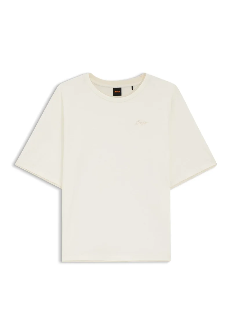 BOSS Natural Relaxed-fit T-shirt in cotton with mesh trims for Women | Best Price UAE