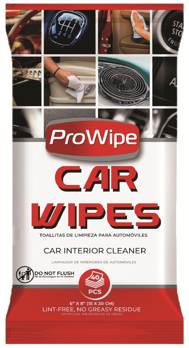 Prowipe Car Cleaning Wipes - Car Interior Cleaner, Dashboard Cleaner, 1x40 Count Residue-Free Wipes for Interior Surfaces, From Dashboard to Leather Seats, Must Have Accessories - Image 1