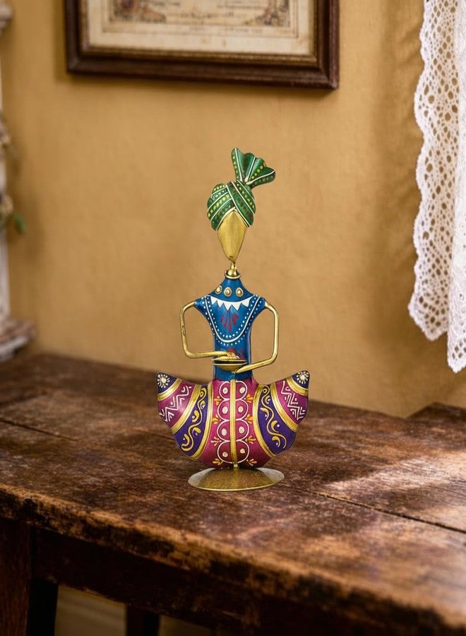 RHEA STORE Sitting Sardar Majira Musician Figurine Handcrafted Rajasthani Showpiece | Single Home Decor Statue for Living Room, Office Desk & Shelf | Decorative Table Item | 16 cm - Image 1