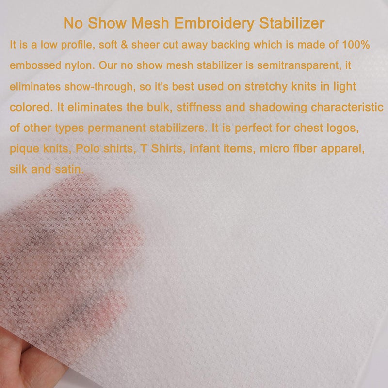 New brothread No Show Mesh Machine Embroidery Stabilizer Backing 8"x8" - 100 Precut Sheets - Light Weight 1.8 oz - Fits 4x4 and 6x6 Hoops - Image 3
