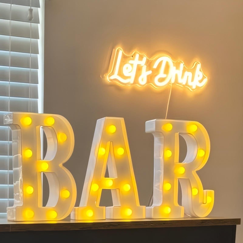 GPUSFAK BAR Marquee Light Up Letters - LED Letter Number Light Sign Decoration for Birthday Home Table Decor White - Image 1