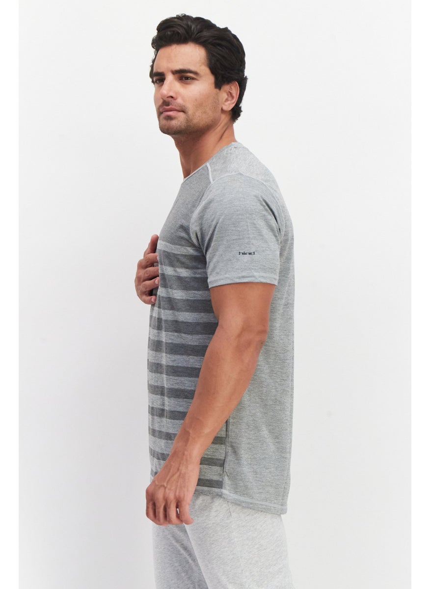 HIND Men Sportswear Fit Short Sleeve Running T-Shirt, Grey Heather  - Image 3