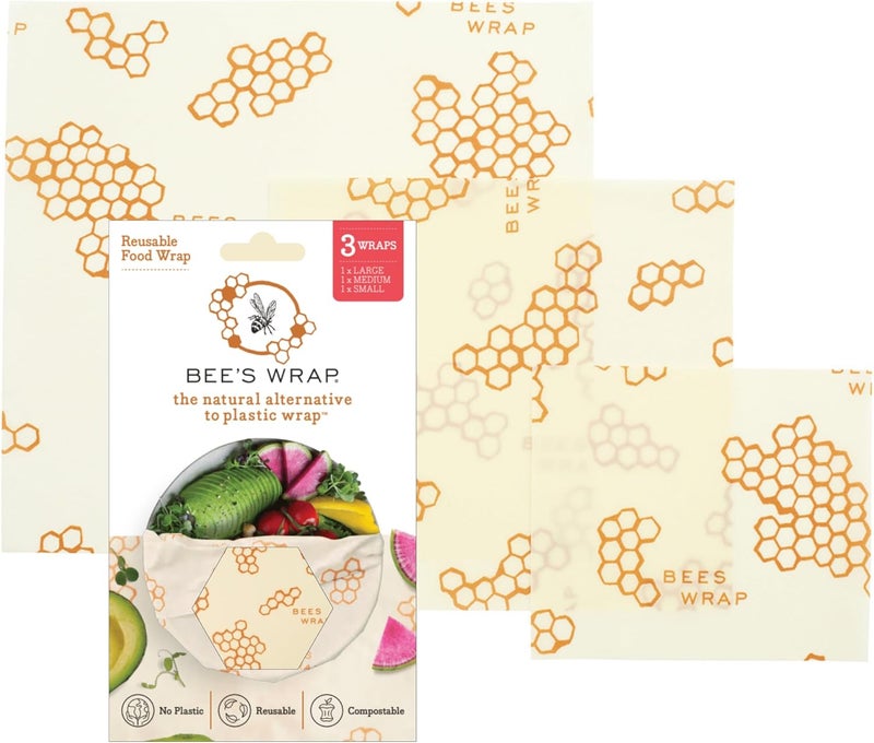 Bee's Wrap Beeswax Wraps for Food - Honeycomb 3 Pack (S, M, L) Made in USA Reusable & Organic Food Wraps, Sandwich Wrap & Bowl Covers - Eco-Friendly Alternative to Aluminum Foil & Plastic Wrap - Image 1
