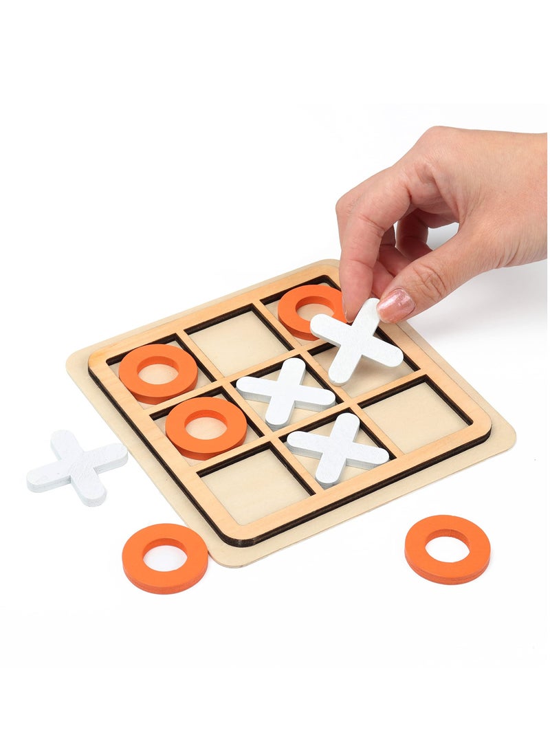 KASTWAVE Tic-Tac-Toe Game Toy, Classic Wooden Checkerboard Educational Family Game Toys Set, Portable Casual Tabletop Game for Adults and Kids, Party Classroom Games White and Orange - Image 1