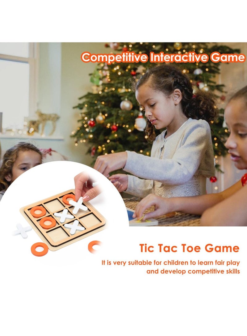KASTWAVE Tic-Tac-Toe Game Toy, Classic Wooden Checkerboard Educational Family Game Toys Set, Portable Casual Tabletop Game for Adults and Kids, Party Classroom Games White and Orange - Image 2