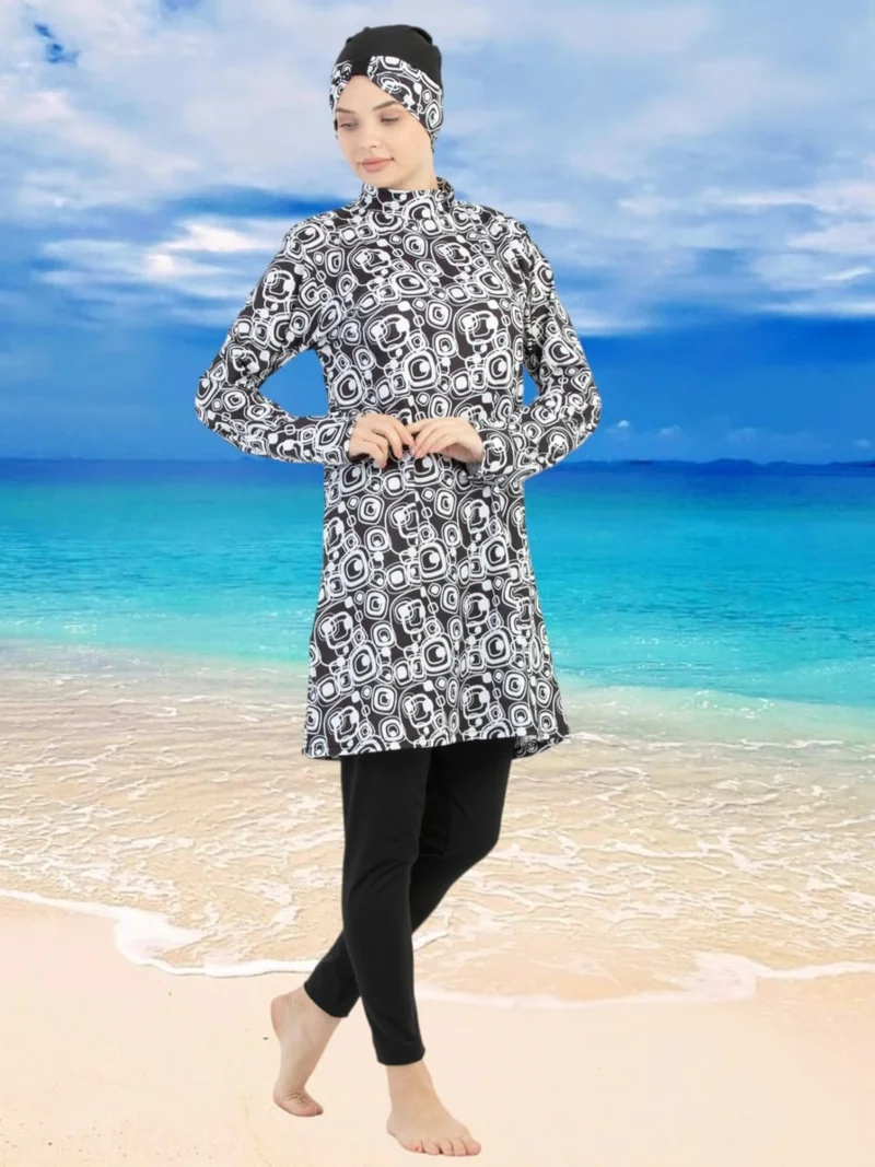 Tezzgelsin Women's Lycra Long Sleeve Tights Patterned Hijab Swimsuit