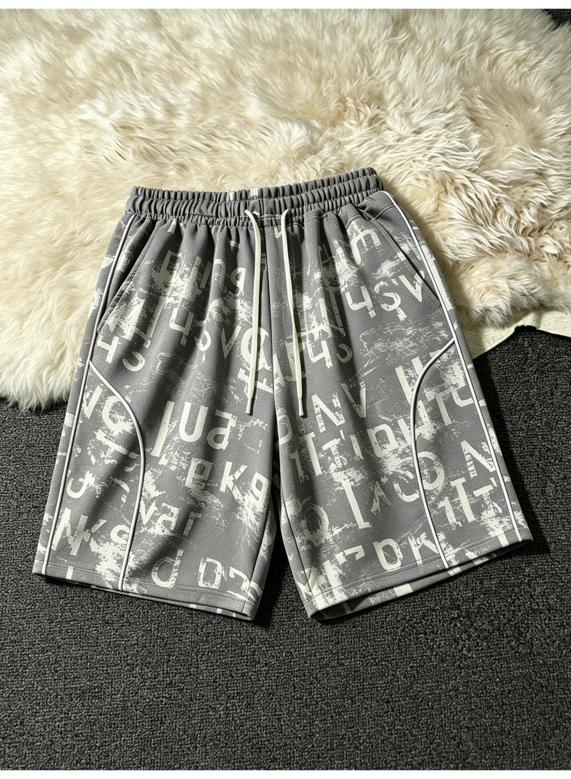 Men's Casual Letter Camouflage Print Loose Fit Polyester Shorts for Summer Daily Wear - Image 4