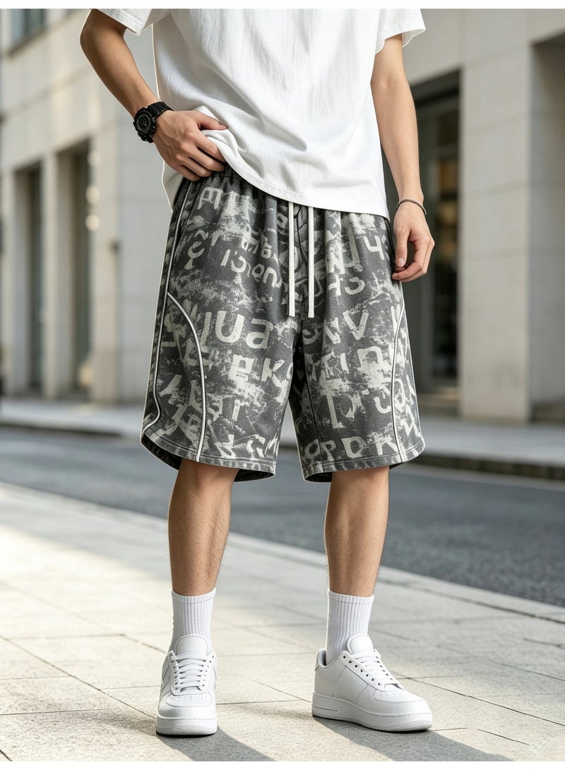 Men's Casual Letter Camouflage Print Loose Fit Polyester Shorts for Summer Daily Wear - Image 3