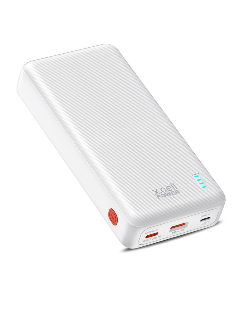 Xcell Xcell 20,000mAh Power Bank | 20W USB-C PD + 18W USB-A | Dual Input Charging | High Capacity Portable Power Station| iPhone, MacBook Air, Samsung Galaxy, iPad Pro Compatible | 72 Hours Power - White  - Image 1