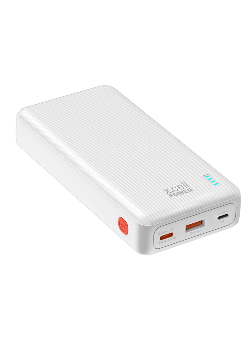 Xcell Xcell 20,000mAh Power Bank | 20W USB-C PD + 18W USB-A | Dual Input Charging | High Capacity Portable Power Station| iPhone, MacBook Air, Samsung Galaxy, iPad Pro Compatible | 72 Hours Power - White  - Image 2