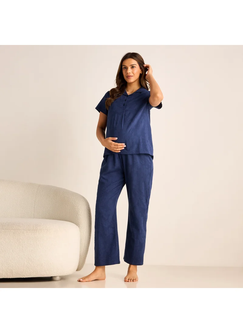 فاف Textured Maternity Shirt and Pyjama Set