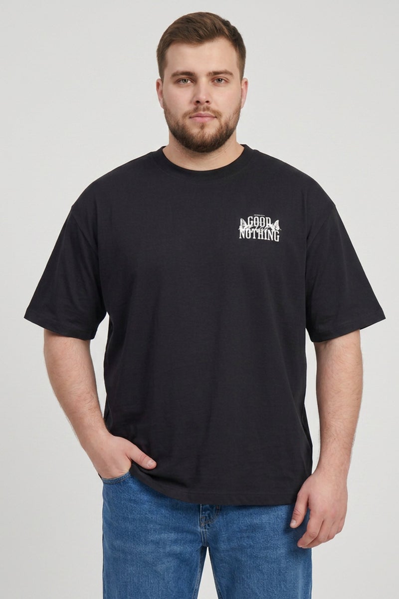 GOOD FOR NOTHING Men Crew Neck Short Sleeve Graphic Print T-Shirt, Black - Image 1