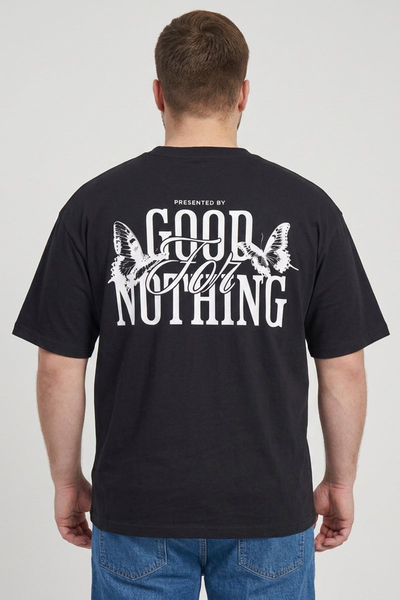 GOOD FOR NOTHING Men Crew Neck Short Sleeve Graphic Print T-Shirt, Black - Image 4