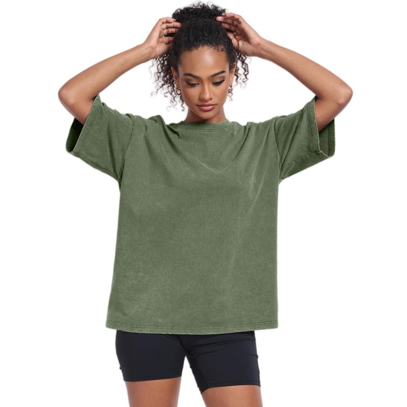 SnowElve Womens Washed Vintage Oversized T-Shirt Baggy Workout Tops Short Sleeve Cotton Tshirts Streetwear Boyfriend Tee(W-Army Green,l) - Image 5
