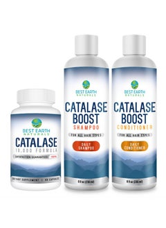 Best Earth Naturals Catalase Formula Starter Kit With 60 Capsules Of Catalase 10,000 Supplement, Catalase Shampoo 8 Oz. And Catalase Conditioner 8 Oz.  - Image 1