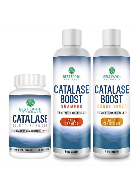 Catalase Formula Starter Kit With 60 Capsules Of Catalase 10,000 Supplement, Catalase Shampoo 8 Oz. And Catalase Conditioner 8 Oz.