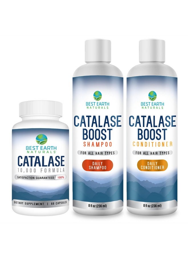Best Earth Naturals - Catalase Formula Starter Kit With 60 Capsules Of Catalase 10,000 Supplement, Catalase Shampoo 8 Oz. And Catalase Conditioner 8 Oz. - Image 1
