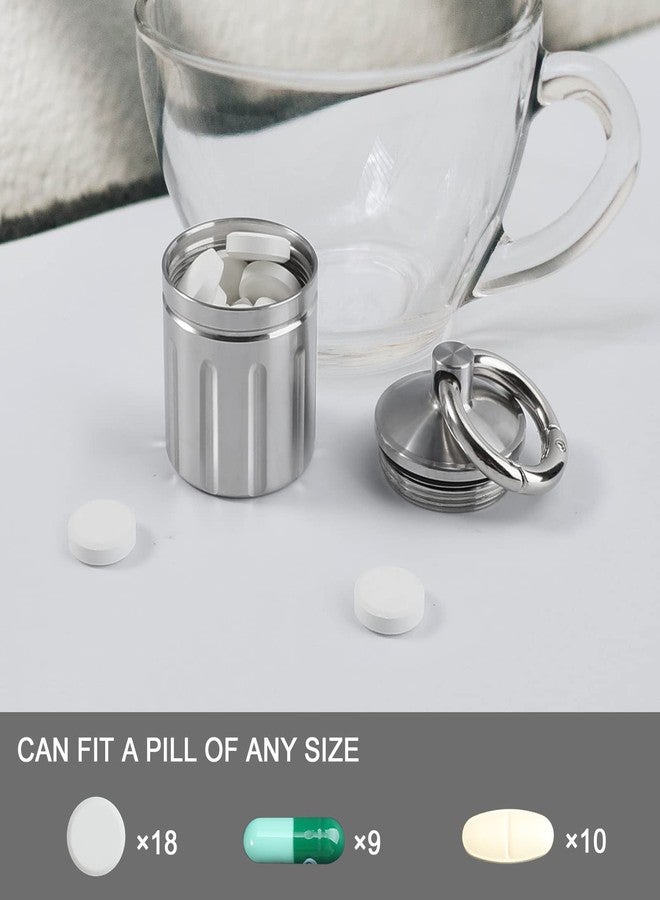 MEECN Waterproof Pill Organizer, Stainless Steel, Keychain, Portable Pill Container Single Chamber Box Outdoor Camping, Size: 1.2 x 1.2 x 1.65 inches - Image 2
