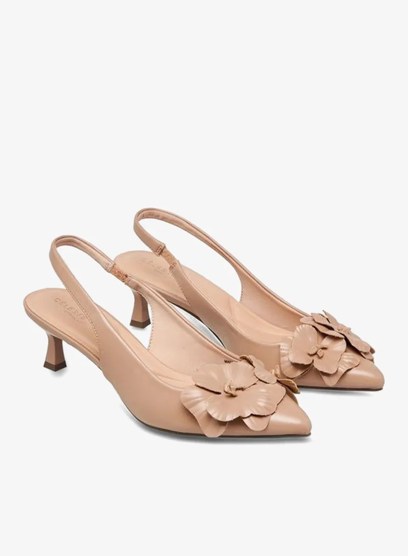Celeste Women Floral Accent Kitten Heel Slingback Shoes Ramadan Collection