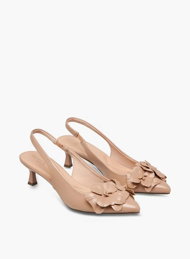 Celeste Women Floral Accent Kitten Heel Slingback Shoes