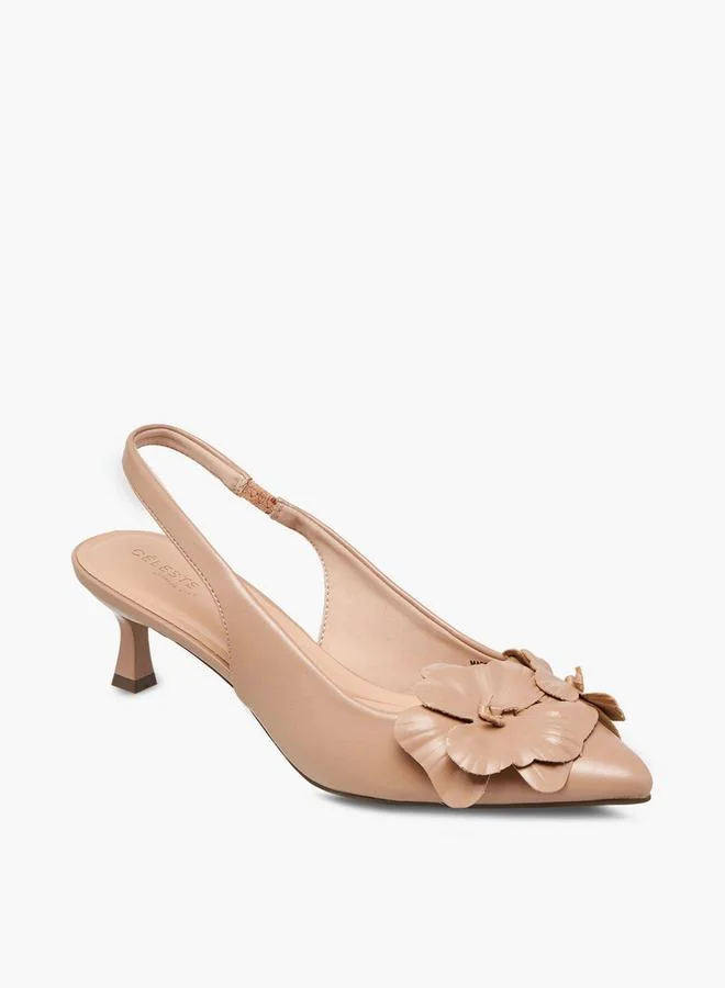 Celeste Women Floral Accent Kitten Heel Slingback Shoes