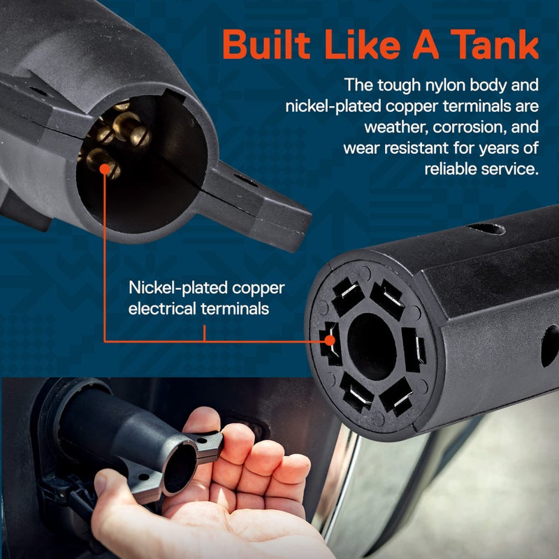 ONLINE LED STORE True Mods 7-Way Blade to 6-Way Round Trailer Adapter [Nickel-Plated Copper Terminals] [Rugged Nylon Housing] [Compact Design] 7-pin to 6-pin Trailer Wiring Plug Adapter - Image 4