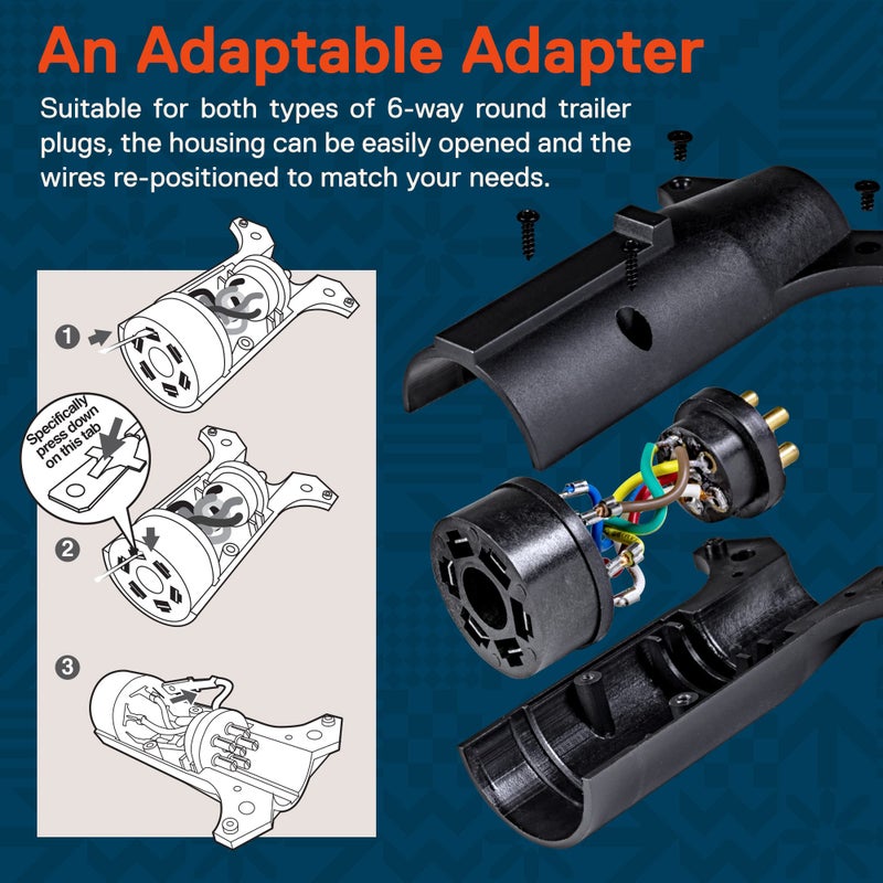 ONLINE LED STORE True Mods 7-Way Blade to 6-Way Round Trailer Adapter [Nickel-Plated Copper Terminals] [Rugged Nylon Housing] [Compact Design] 7-pin to 6-pin Trailer Wiring Plug Adapter - Image 3