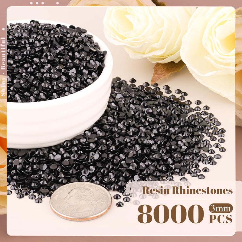 BELLEBOOST 8000PCS 3mm Resin Black Rhinestones Bulk for Crafting, Flatback Bedazzling Crystals for Crafts DIY Nail Decoration, Gems for Tumbler Shoes Clothing Fabric with Pickup Pen and Tweezers - Image 2